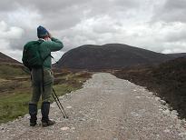 Alasdair scans the hill for signs of a path. Alasdair scans the hill for signs of a path.