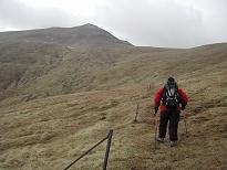 The route up the ridge to Meall Corranaich - oh look, rusty fence posts! The route up the ridge to Meall Corranaich - oh look, rusty fence posts!